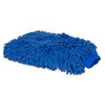Blue microfiber cleaning mitt with shaggy texture