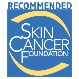 Recommended Skin Cancer Foundation logo on a blue background with yellow arcs.