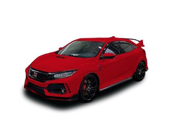Red sporty hatchback car on a white background