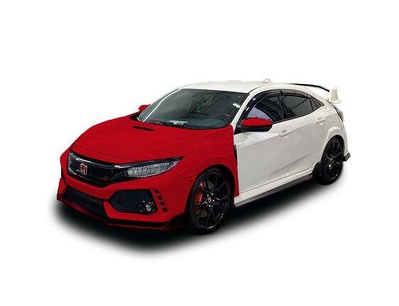 Red and white Honda Civic hatchback on a white background