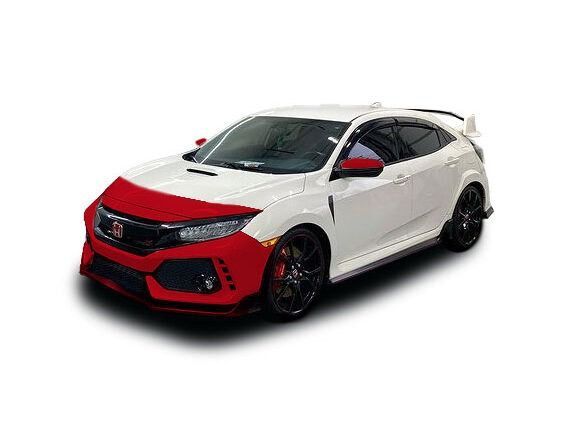 White-and-red compact sports car on a plain white background, angled front-left view