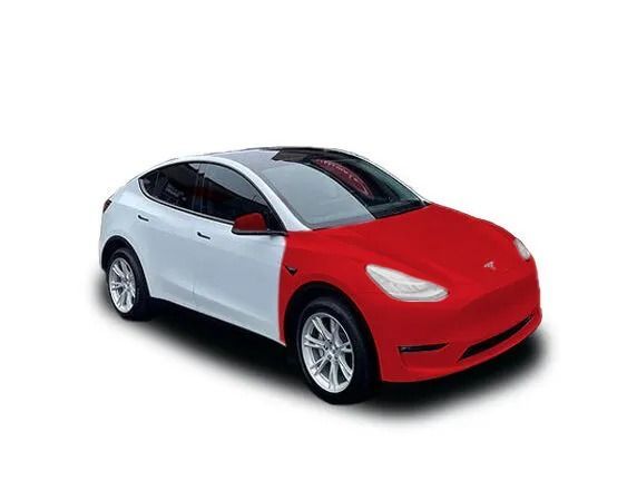 Red and silver electric car on a white background