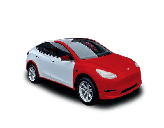 Red and silver compact crossover car on a white background