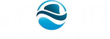 Blue and teal circular wave logo on a white background