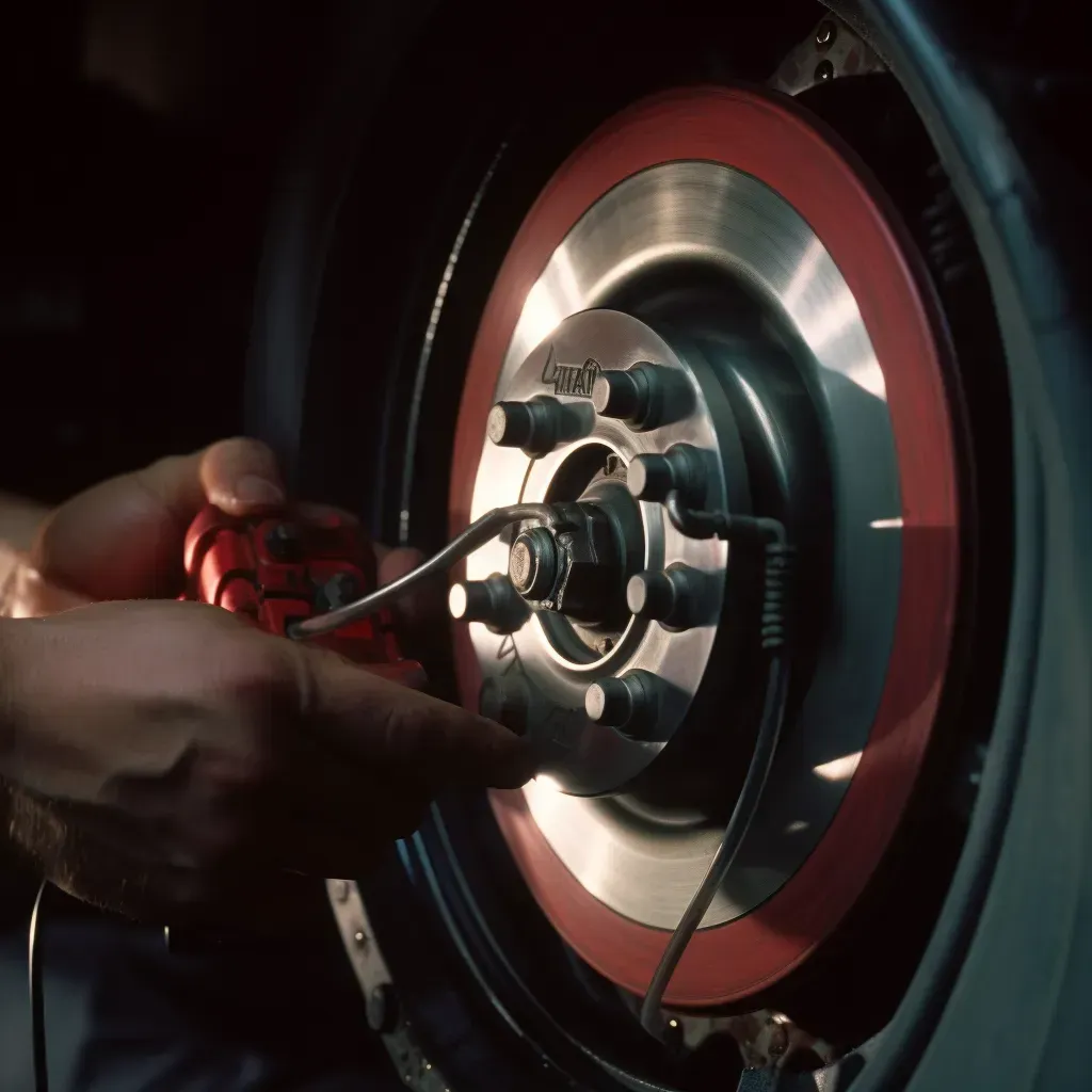 A mechanic's hands fixing a break caliper.