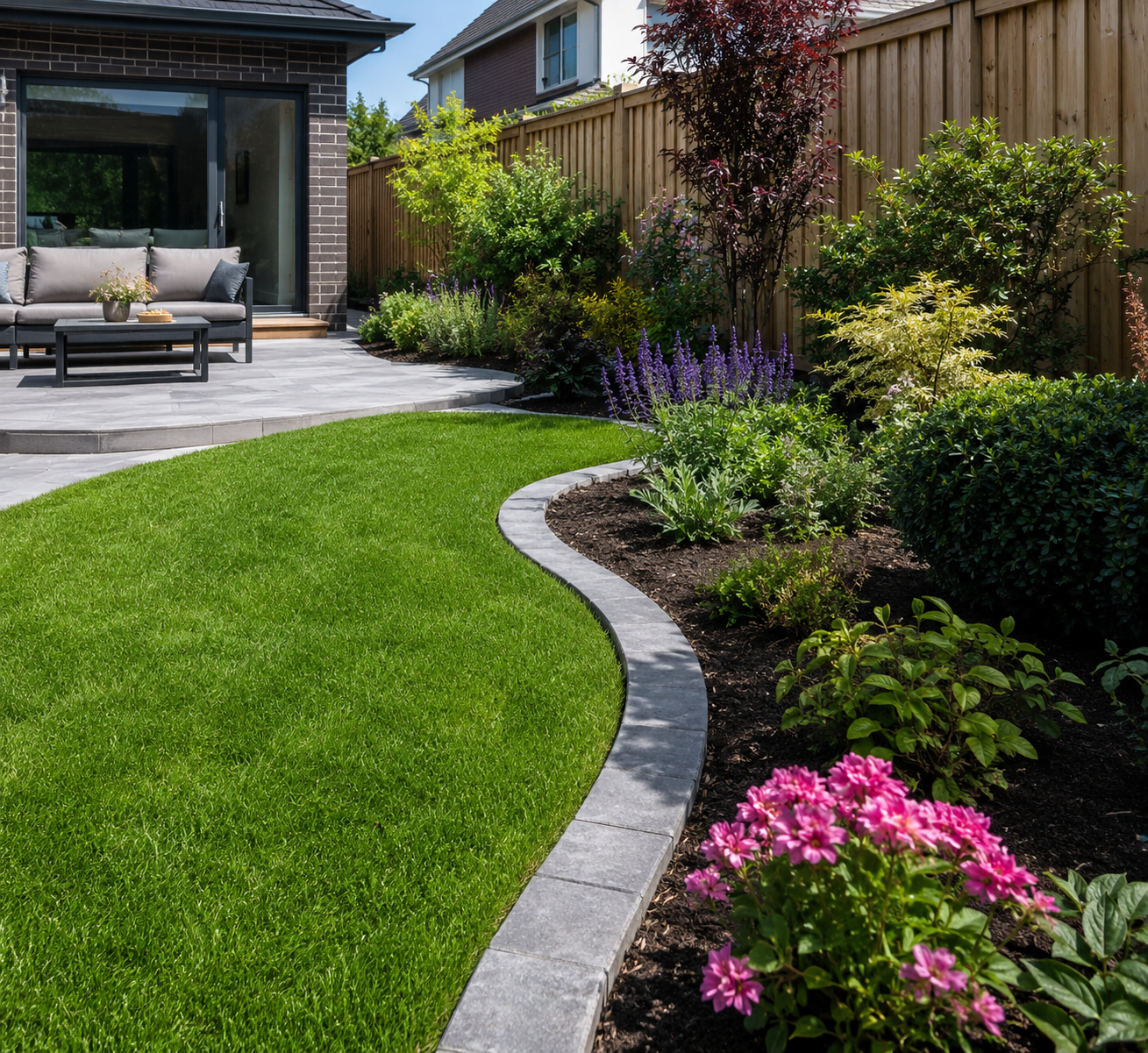 A man is laying a roll of artificial grass on the ground.