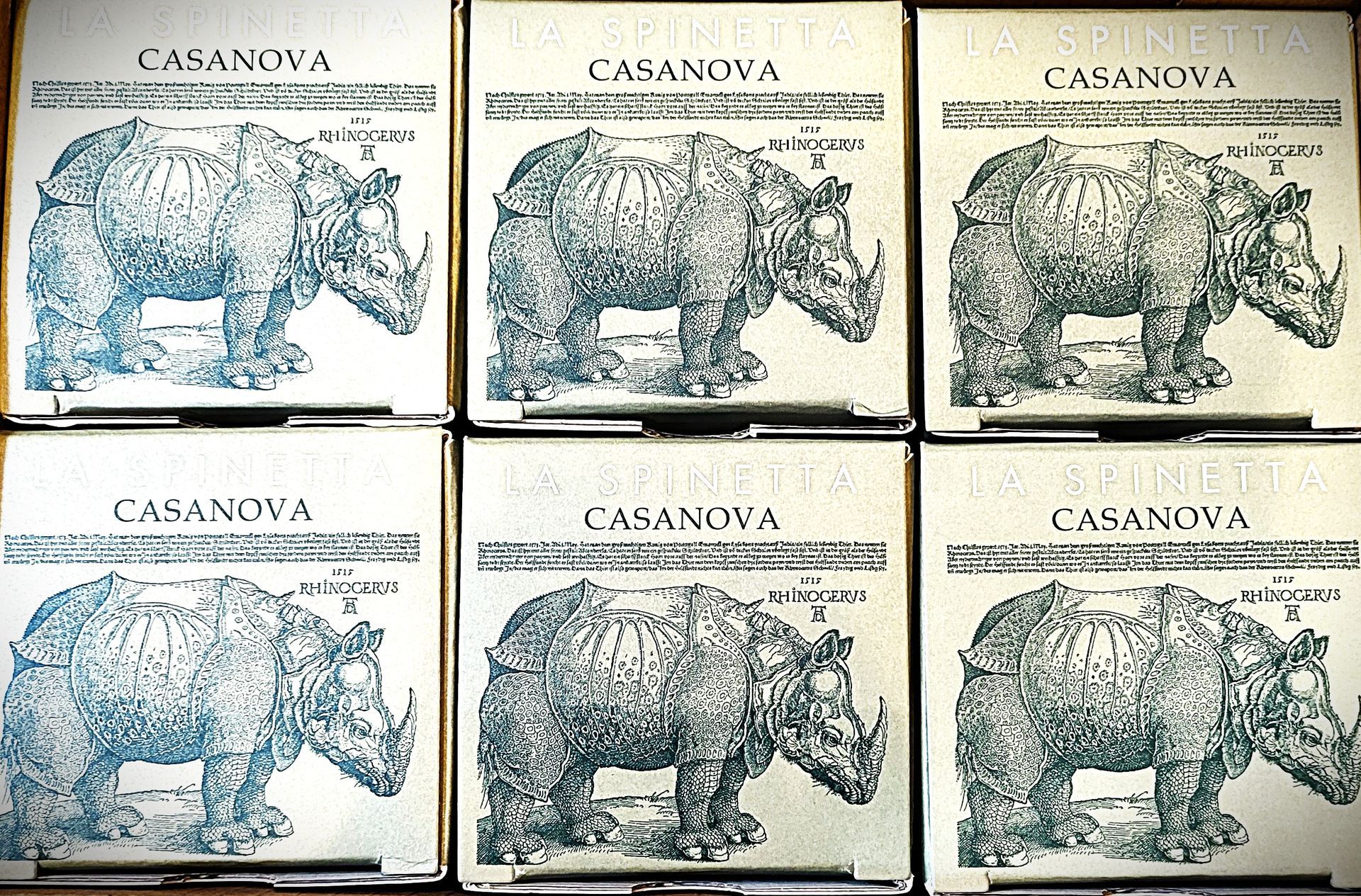 Six boxes of casanova soap with rhinos on them