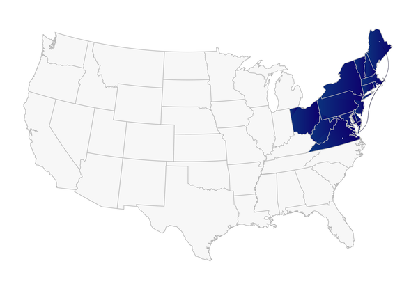 A map of the united states with new jersey highlighted in blue