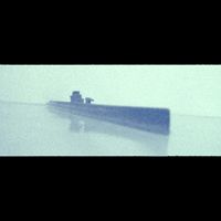 Submarine handmade wooden warship model. Features: deck gun and tower.