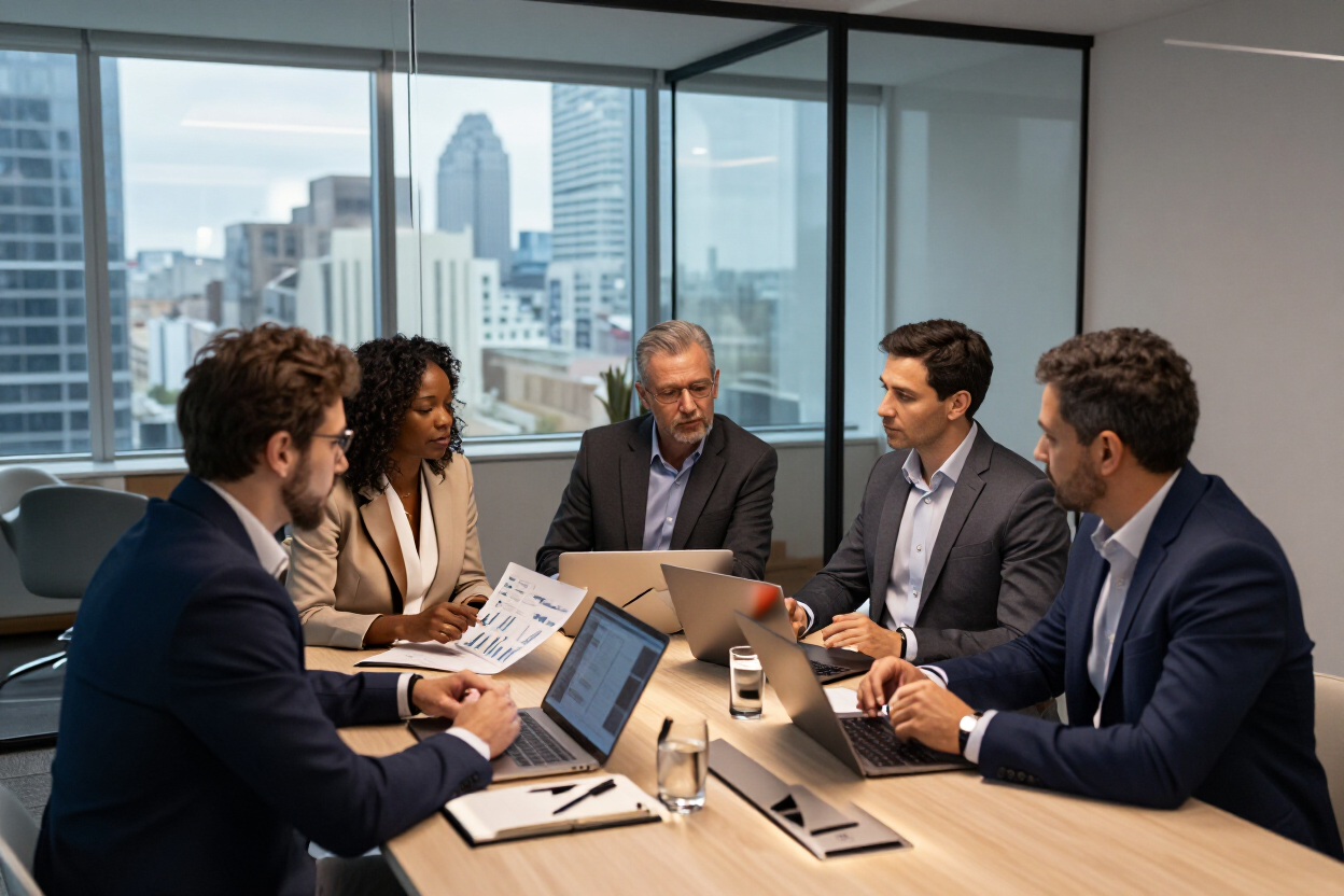 Consultores da Wēro Consulting reunidos analisando resultados da empresa