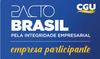 Logo “Pacto Brasil pela Integridade Empresarial” da CGU, com selo “empresa participante” em azul e amarelo