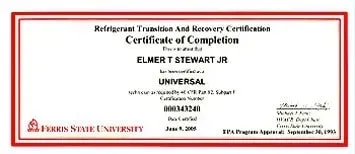 A Certificate of Completion for Elmer T Stewart Jr