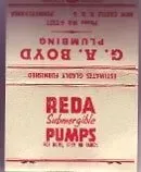 A box of reda submersible pumps matches is sitting on a table.
