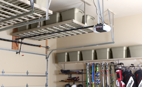 Above garage door overhead rack system .