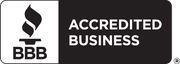 A black and white logo for an accredited business