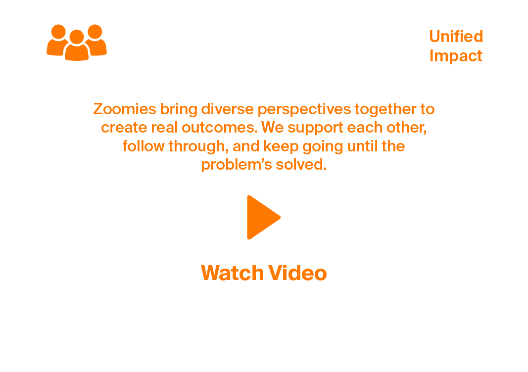 Unified Impact logo with orange play icon and text, “One team, many voices—moving in sync. Watch Video”
