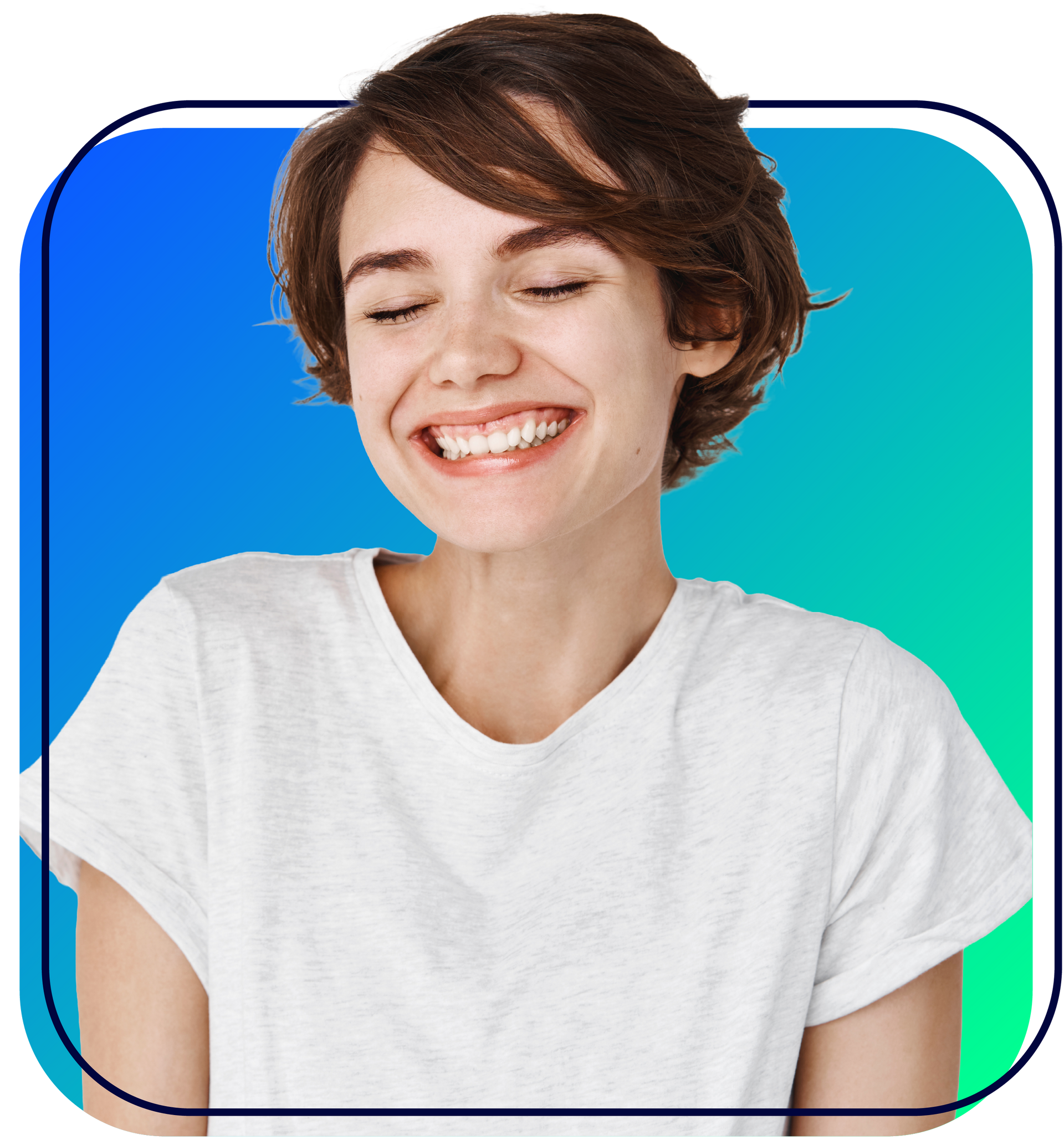 Smiling customer service agent wearing a headset on a blue background