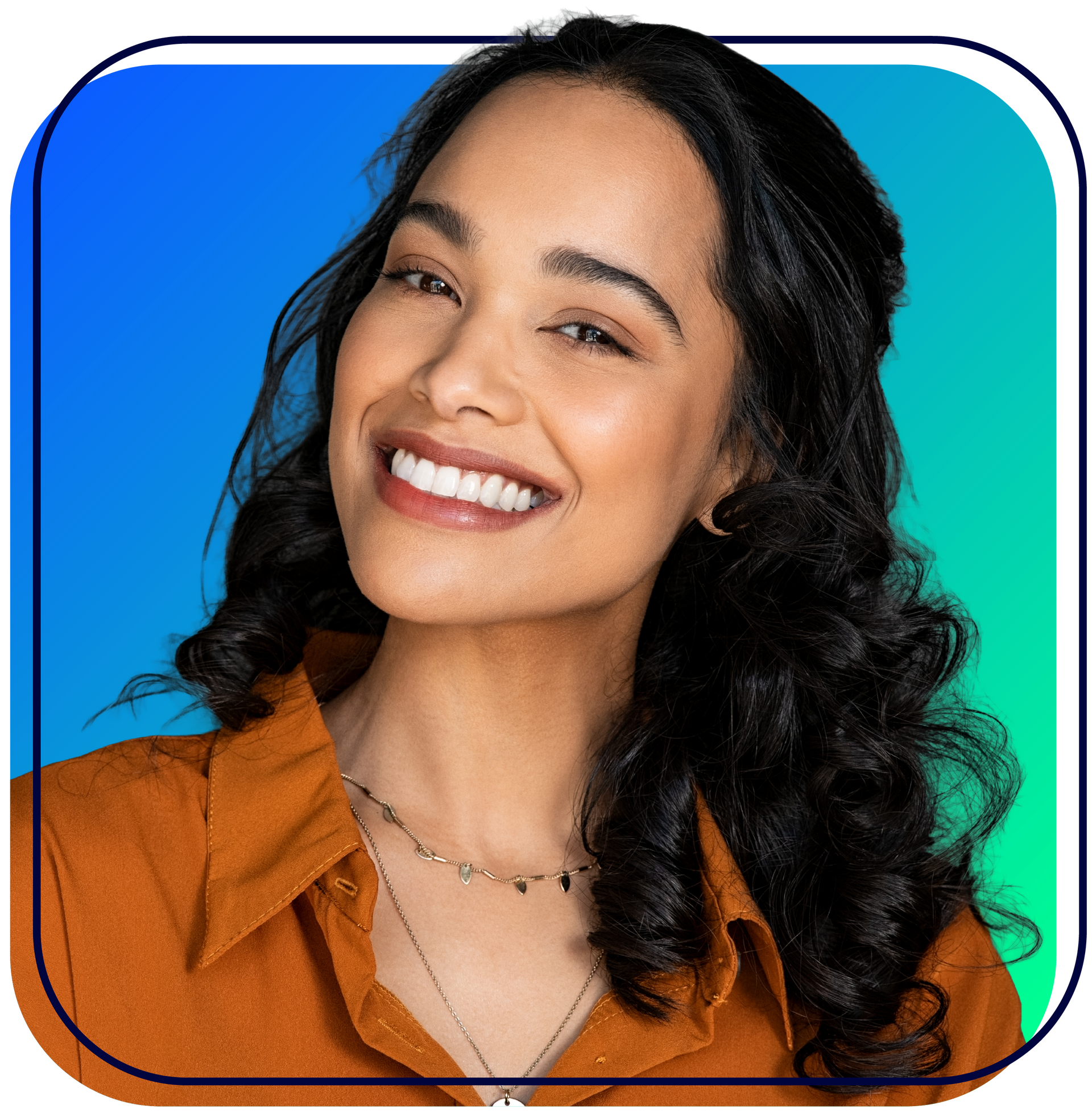 Smiling customer service agent wearing a headset on a blue background