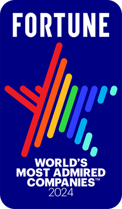 Fortune “World’s Most Admired Companies” 2024 logo on blue background with multicolor lines