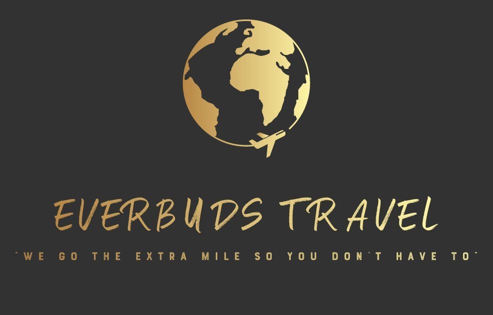 Everbuds Travel logo with gold globe icon and tagline on a dark gray background