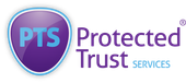PTS Protected Trust Services logo in purple and blue with shield icon and text