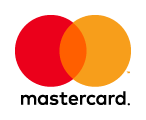 Mastercard logo with overlapping red and orange circles and black text