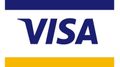 VISA logo in blue on white, framed by blue and yellow bars
