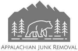 Gray logo with bear, pine trees, and mountains above &ldquo;Appalachian Junk Removal&rdquo; text