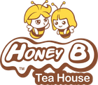 Honey B Tea House logo with two smiling bee characters in yellow and brown