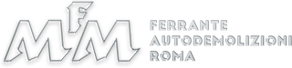 Logo Ferrante Autodemolizioni con lettere M e F stilizzate in argento e nome dell'azienda in testo grigio.