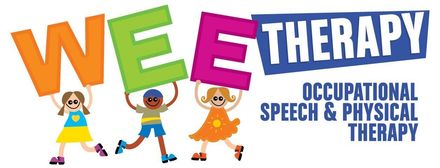 WEE THERAPY logo with colorful letters and three children above &ldquo;Occupational, Speech & Physical Therapy&rdquo; text
