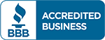 BBB Accredited Business logo with blue shield icon and text on white background
