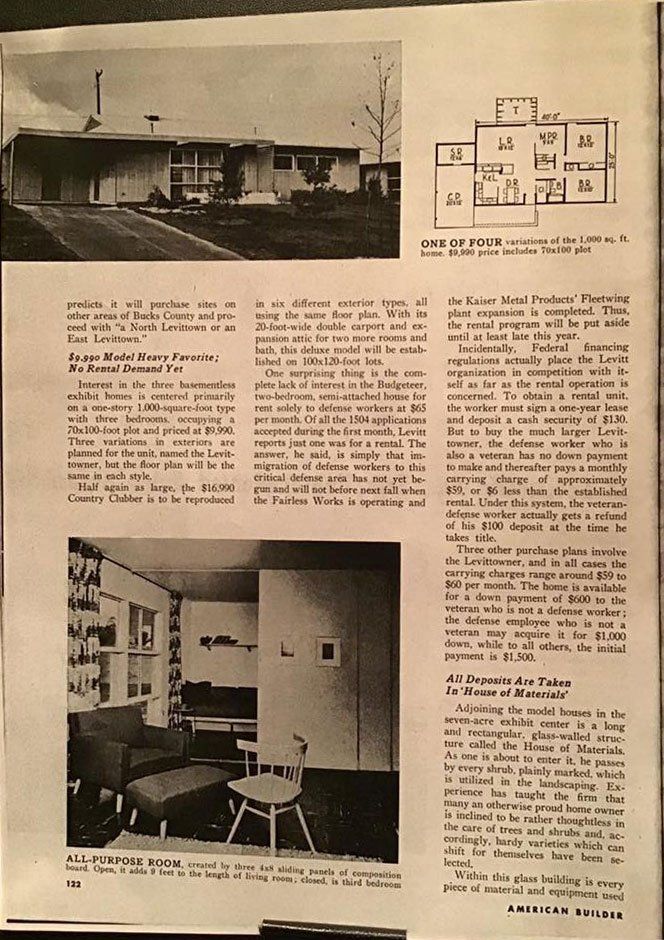 A newspaper page with two black-and-white house photos and a small floor plan diagram.