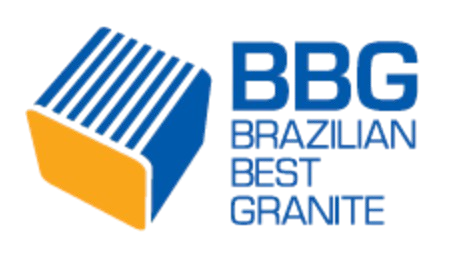 BBG Brazilian Best Granite logo with blue and orange geometric cube icon