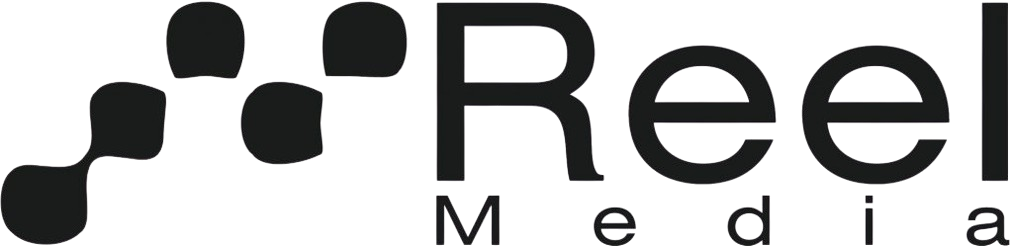 Real Media logo in black with stylized connected squares and text on white background