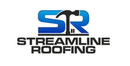 Streamline Roofing logo with blue and black stylized “SR” text and company name underneath