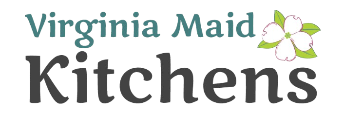 Virginia Maid Kitchens logo with teal text, black “Kitchens,” and a small flower icon
