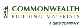 Commonwealth Building Materials logo with green and gold text on white background, “A GMS Company” tagline