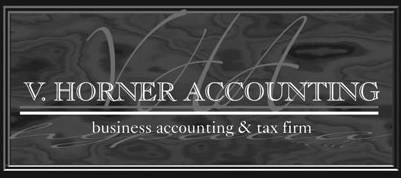 V. Horner Accounting logo on a dark textured background, with “business accounting & tax firm” subtitle