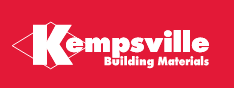 Kempsville Building Materials logo on a red background with white text and geometric emblem