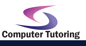 Computer Tutoring logo with purple and blue swoosh above bold black text
