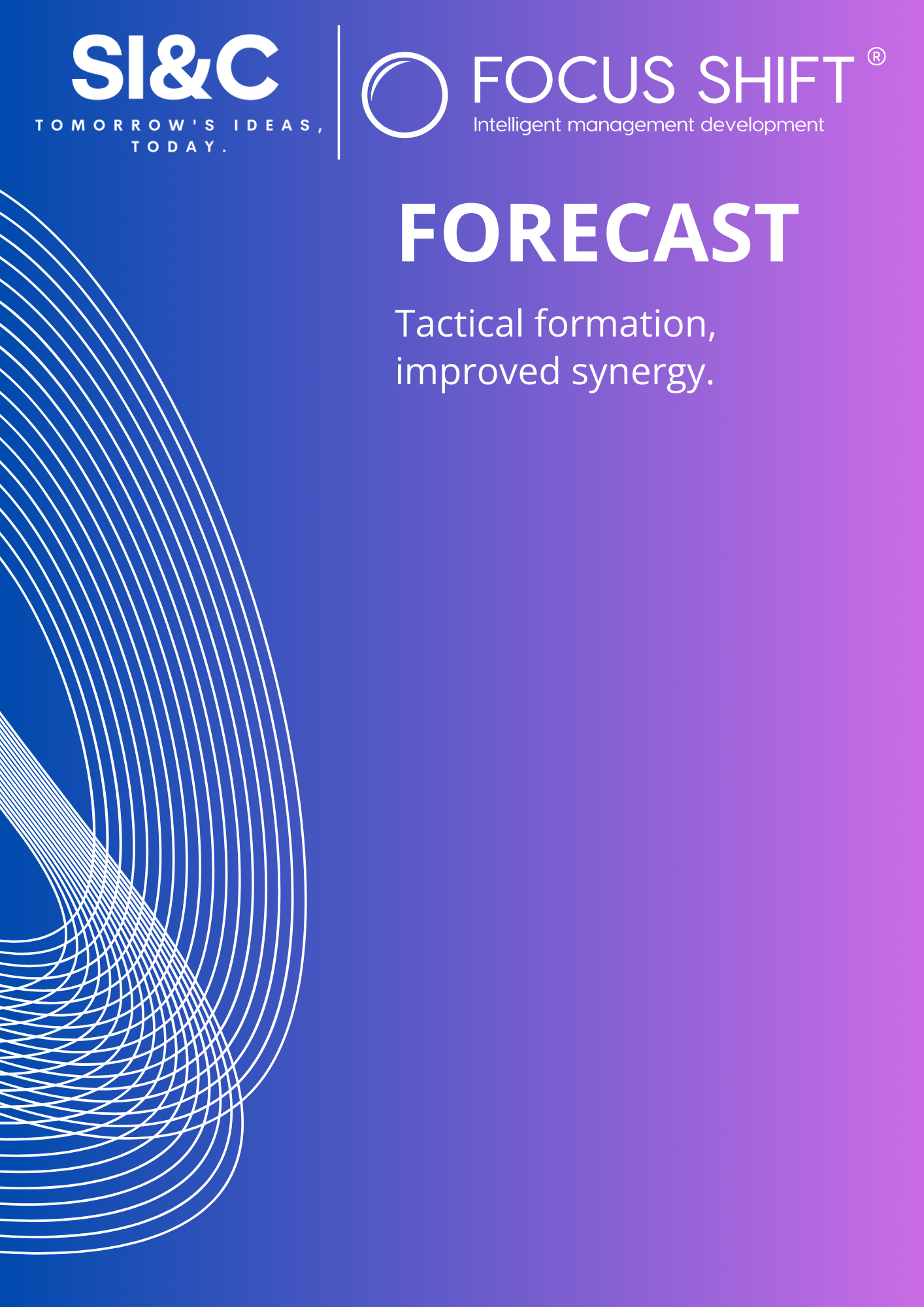A gradient blue and purple background with white lines, text reading 