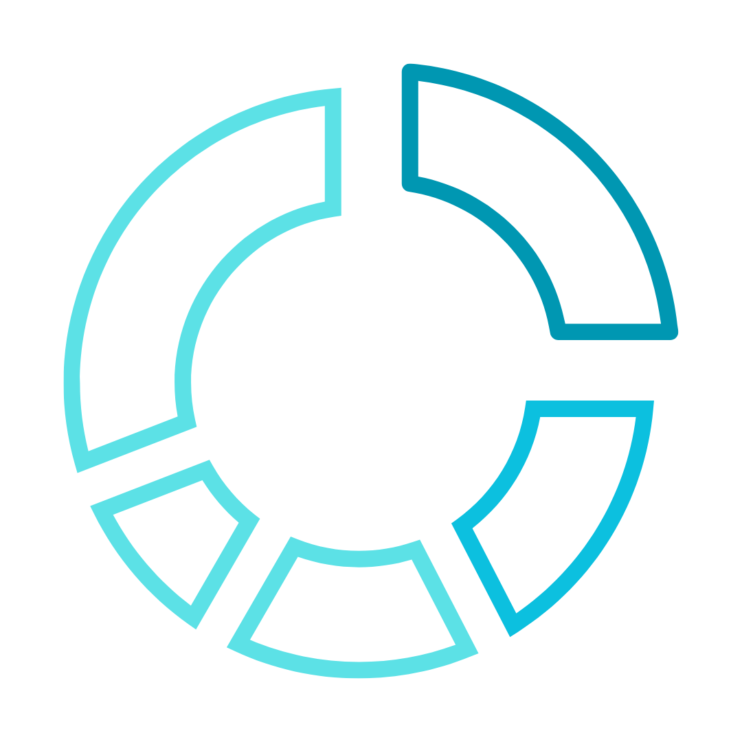 Pie chart with five segments, one navy blue and the rest gray-blue.
