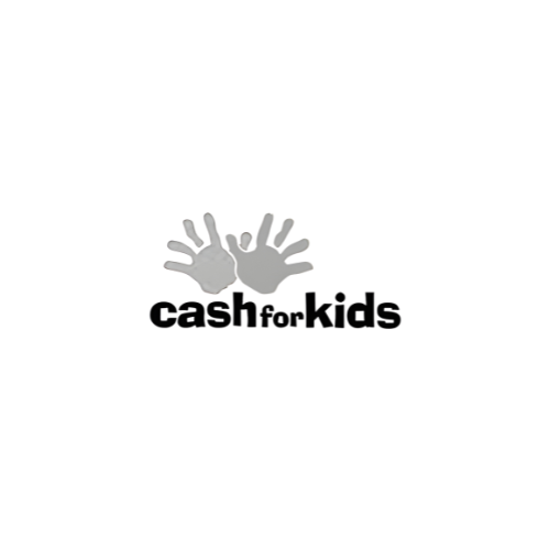 Logo featuring two grey handprints side by side above the bold black text