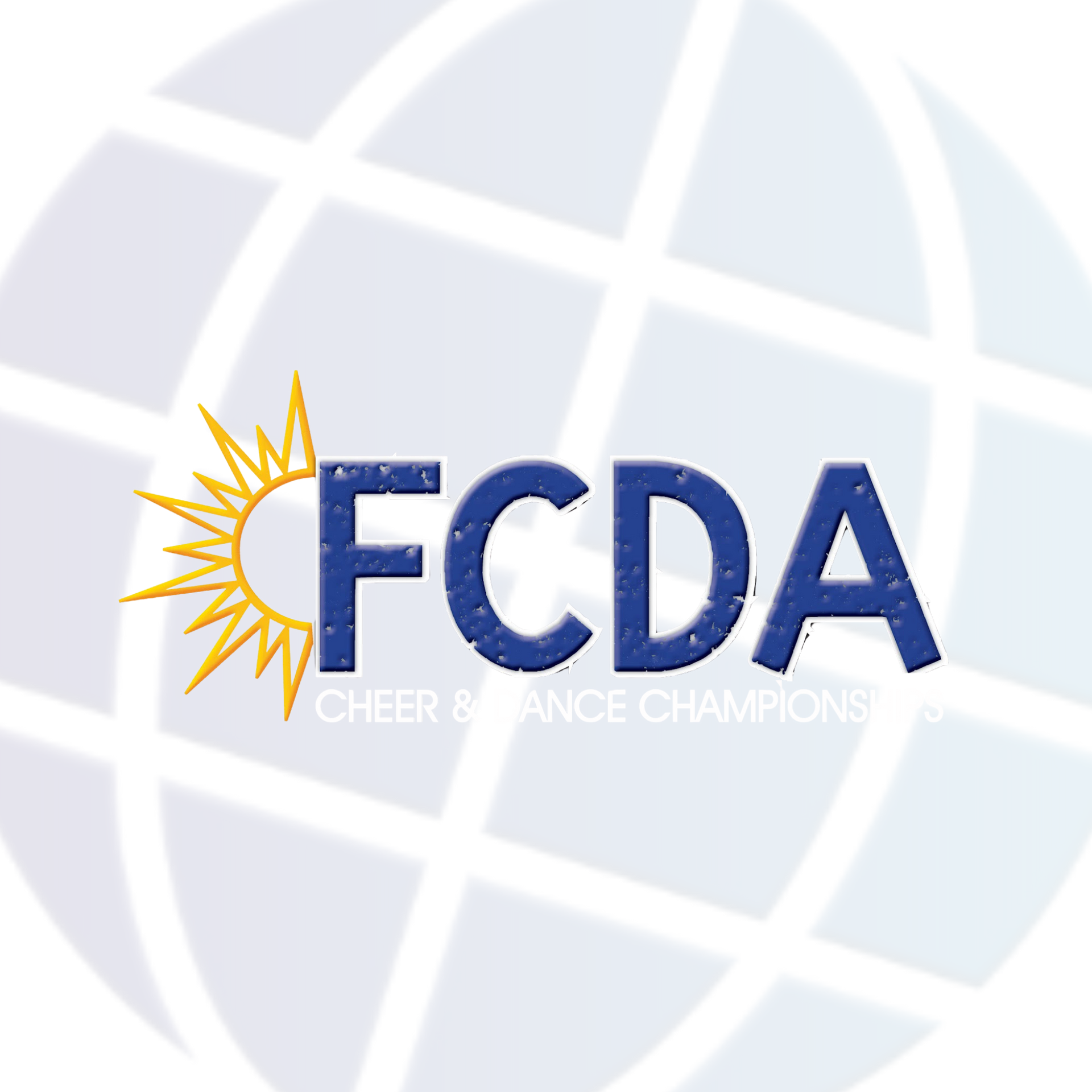 FCDA logo with blue text, gold sun, globe background,