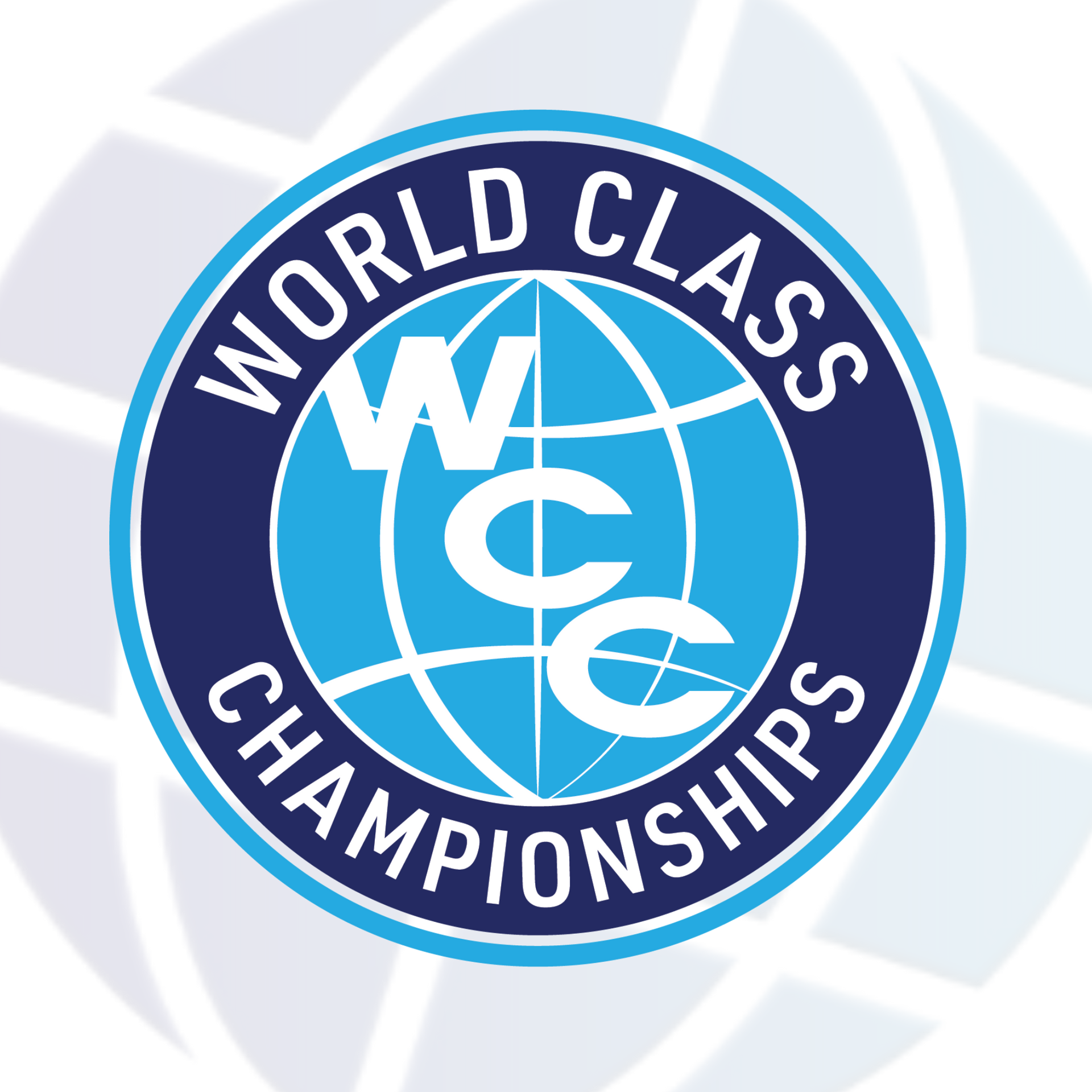 World Class Championships logo: Blue and white circular emblem with