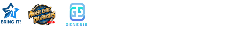 Logos for Bring It!, Worlds of Champions, and Genesis.