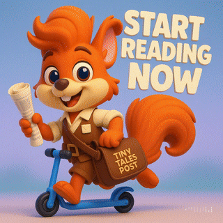 A cartoon squirrel on a scooter delivering mail, text: 