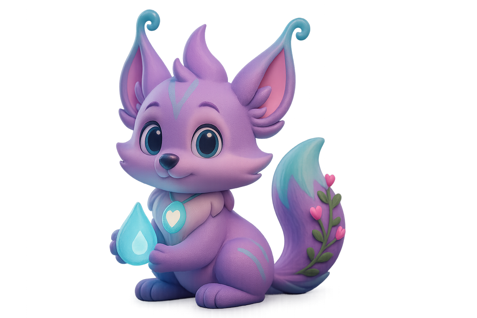 Willowdrop the silver-lavender fox with glowing pendant, symbol of forgiveness in kids&rsquo; stories.