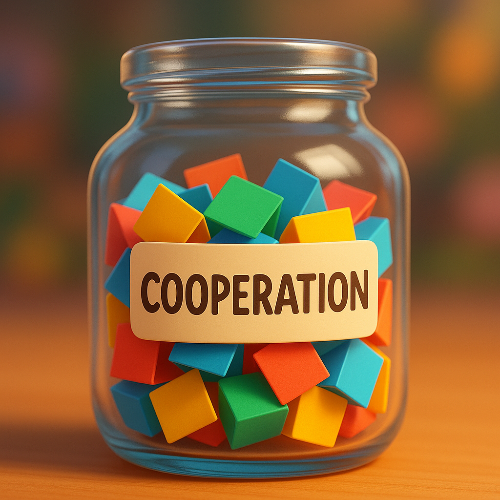 Cooperation Jar Game for kids, a TinyTales Land character trait activity for ages 3 to 10.